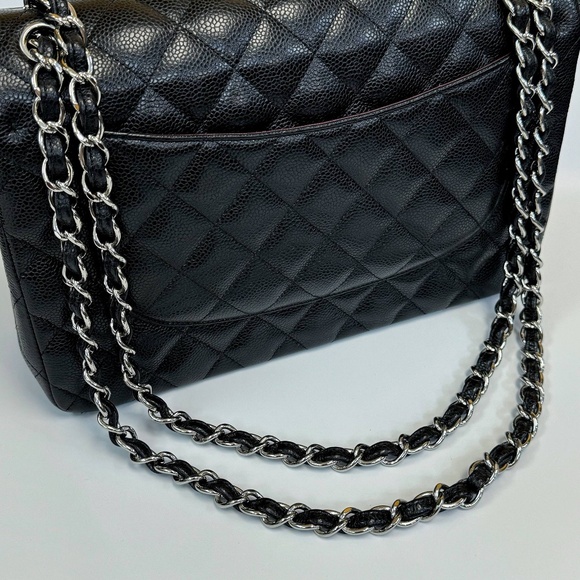 Chanel Black Quilted Caviar Jumbo Classic Double Flap Bag Silver Hardware & card - Picture 9 of 16